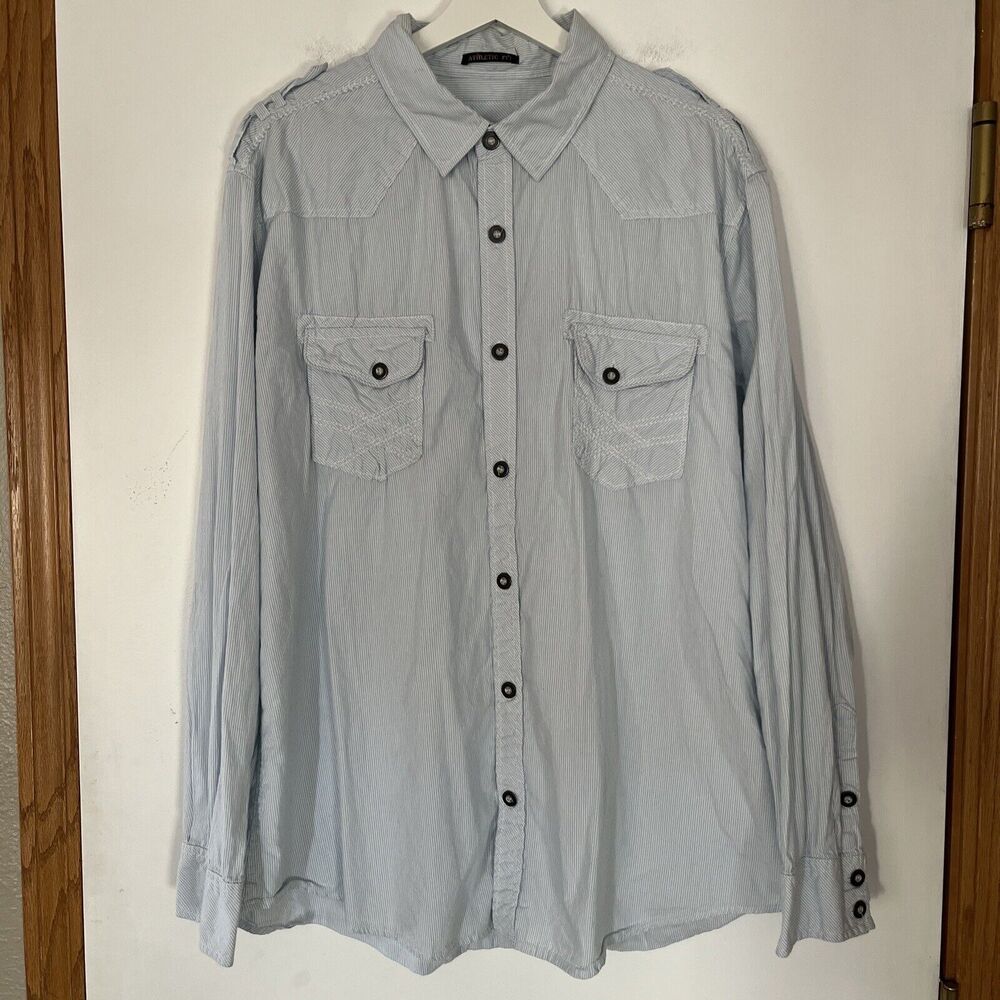 Helix Long Sleeve Button Up Shirt Mens Size XXL Athletic Fit Blue Stripe